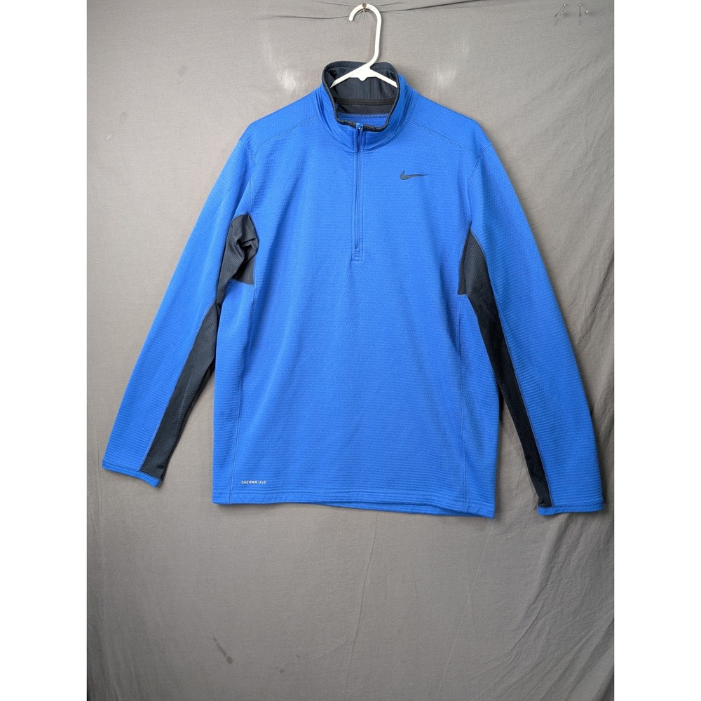 Nike Mens Therma-FIT 1/4 Zip Pullover Blue Waffle Fleece Large 7548